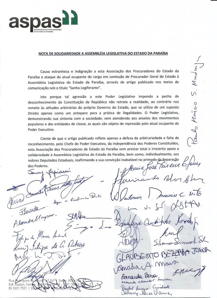 NOTA DE SOLIDARIEDADE