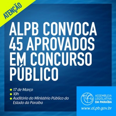 ALPB convoca 45 aprovados no concurso público